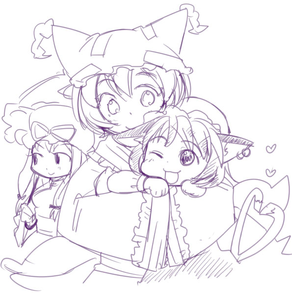 yakumo yukari, yakumo ran, and chen (touhou) drawn by okuda_(swallowstars)