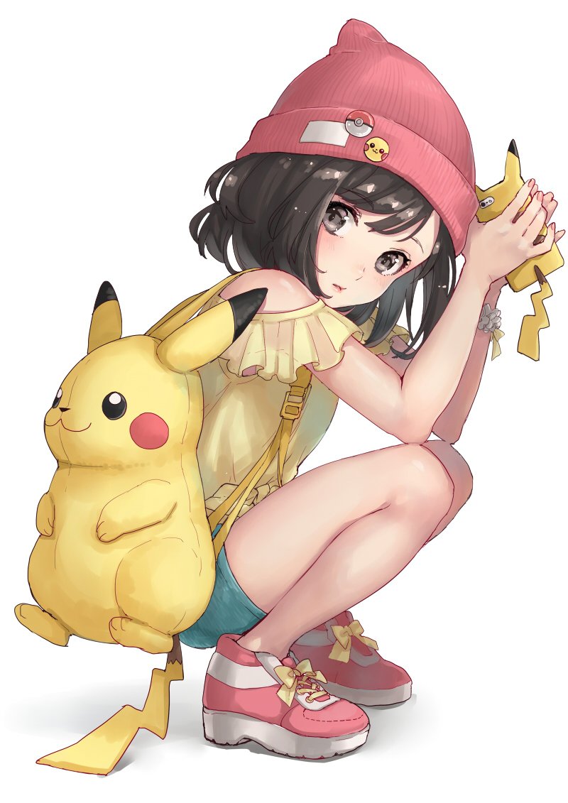 pikachu and selene (pokemon and 1 more) drawn by kumatani