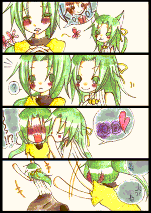 sonozaki mion, sonozaki shion, and maebara keiichi (higurashi no naku koro ni) drawn by yurugi_haruko