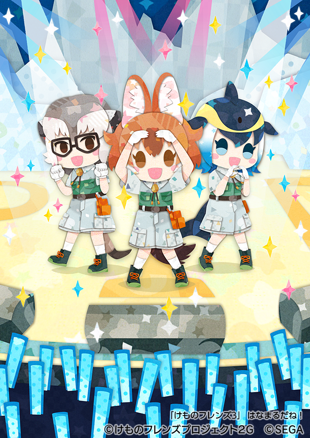 dhole, common dolphin, and meerkat (kemono friends and 1 more) drawn by kikuchi_milo