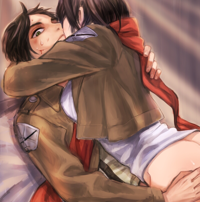 mikasa ackerman and eren yeager (shingeki no kyojin) drawn by mln