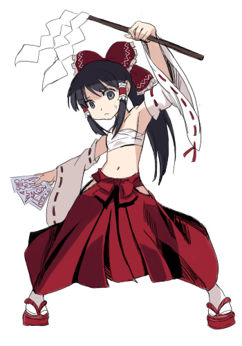 hakurei reimu, bushidou, and bushidou 2 (touhou and 1 more) drawn by flx