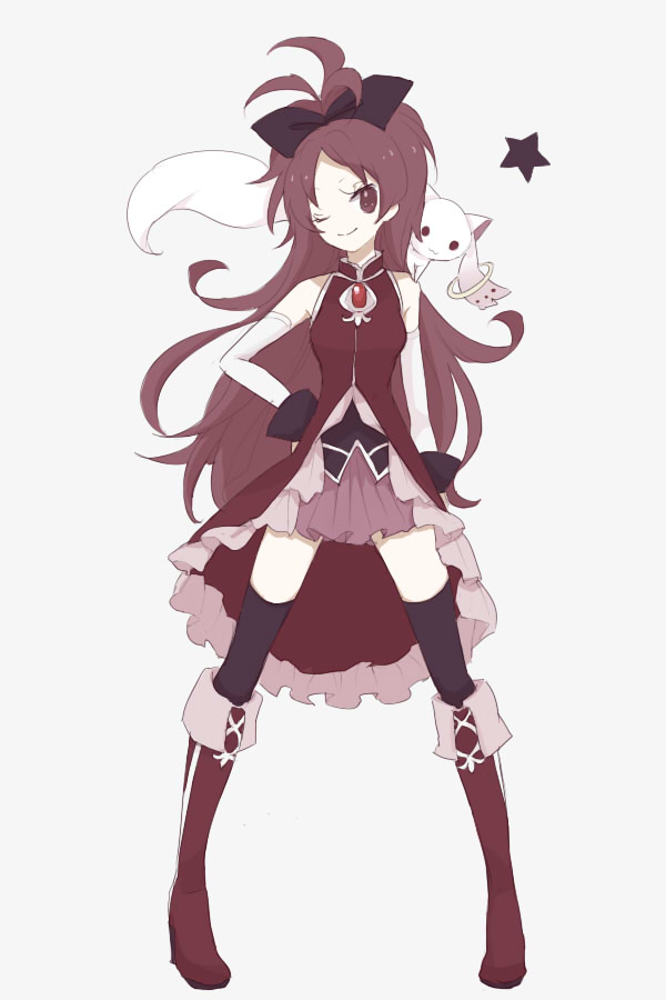 sakura kyoko and kyubey (mahou shoujo madoka magica) drawn by chaki_(chackiin)