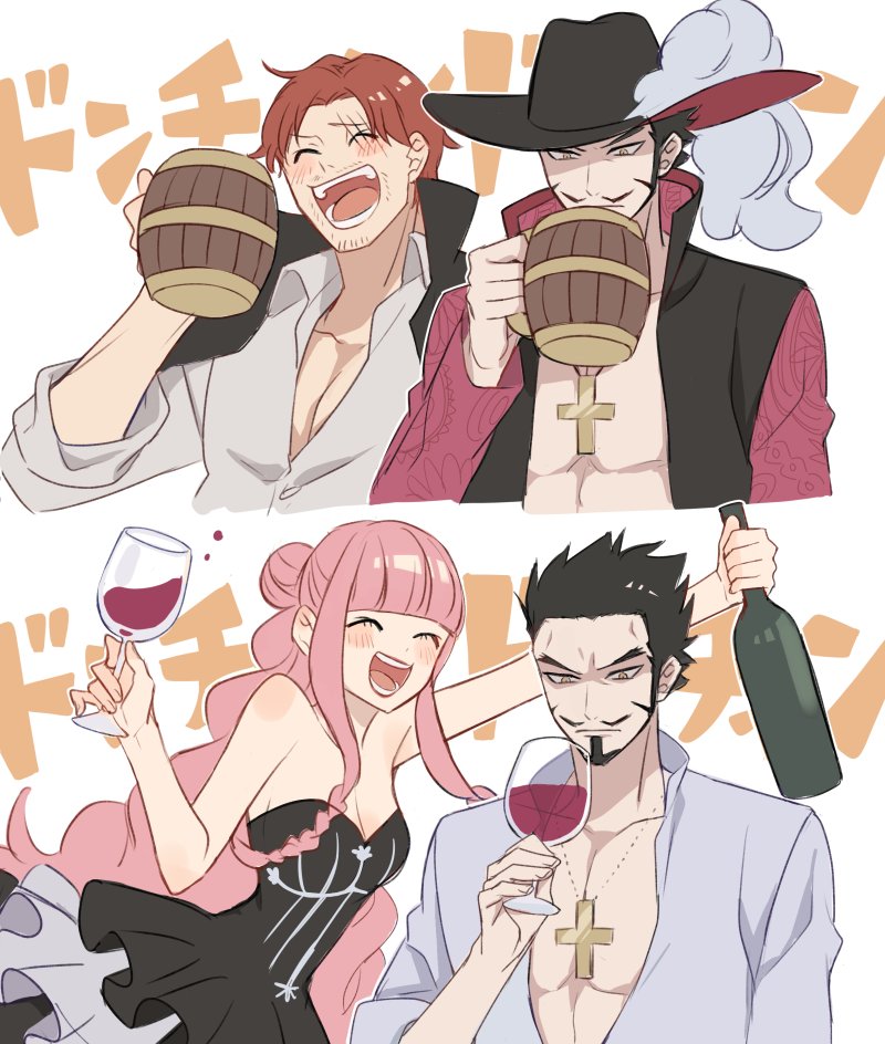 perona, shanks, and dracule mihawk (one piece) drawn by chiyu_(cotoritori)