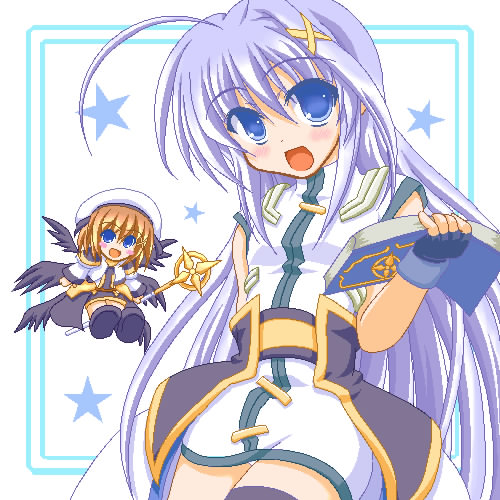 yagami hayate, reinforce zwei, schwertkreuz, and book of the azure sky (lyrical nanoha and 1 more) drawn by marimo_(artist)