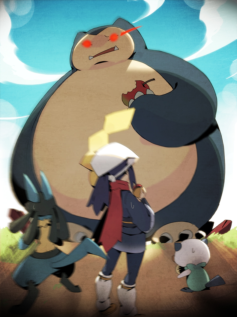 pikachu, akari, lucario, oshawott, and snorlax (pokemon and 1 more) drawn by kabigon