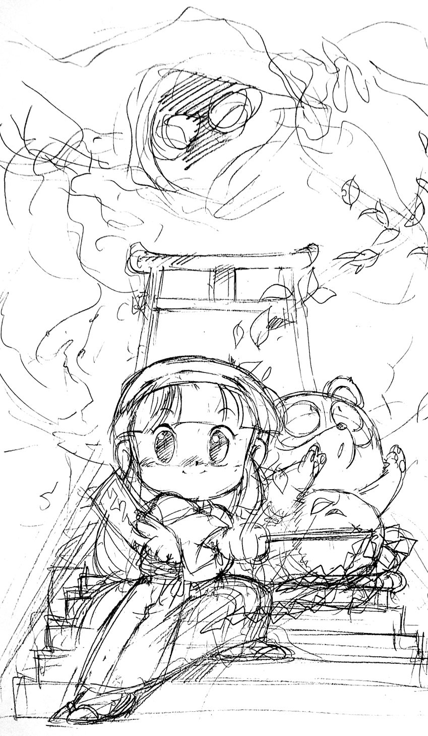 sayo, manuke, and black mantle (kiki kaikai) drawn by asari_yoshitoo