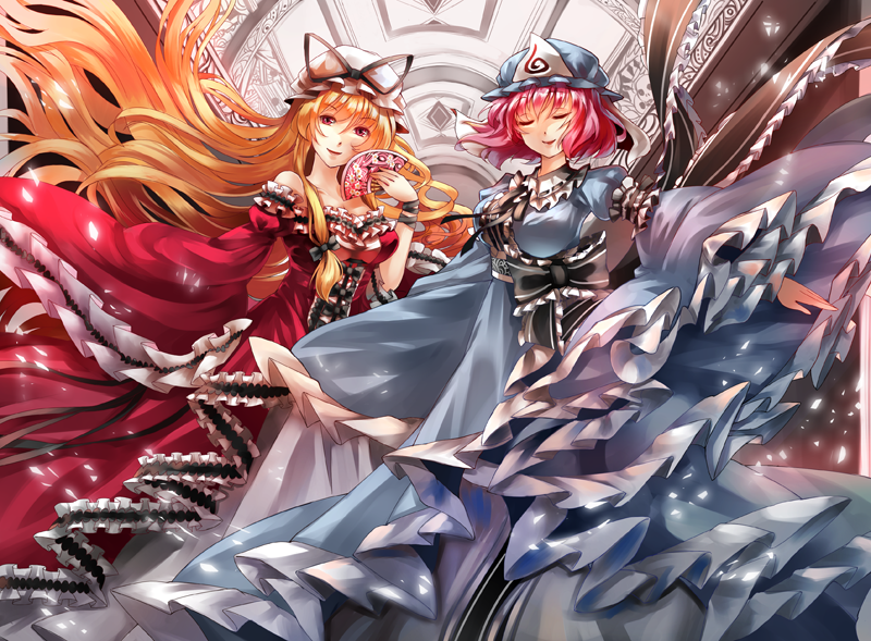 yakumo yukari and saigyouji yuyuko (touhou) drawn by vetina