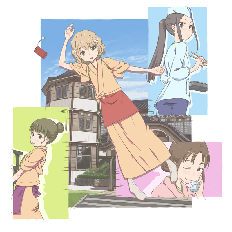 matsumae ohana, oshimizu nako, tsurugi minko, and wajima tomoe (hanasaku iroha) drawn by murakumo_takeru