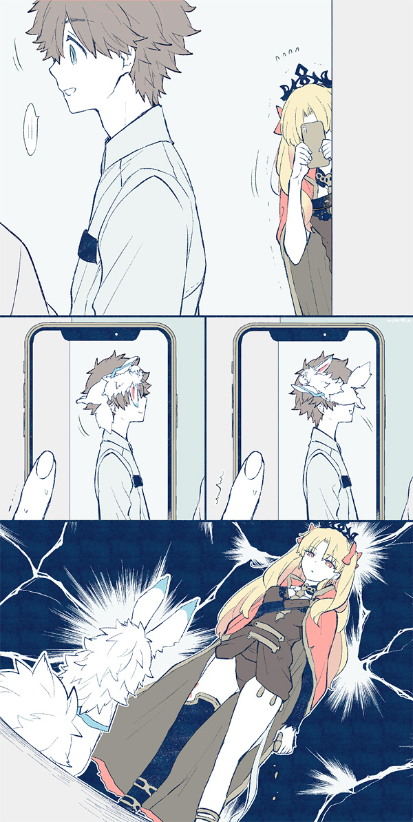 fujimaru ritsuka, ereshkigal, and fou (fate and 1 more) drawn by azumi_(myameco)