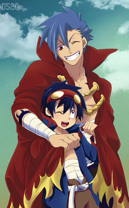 simon and kamina (tengen toppa gurren lagann) drawn by abitu