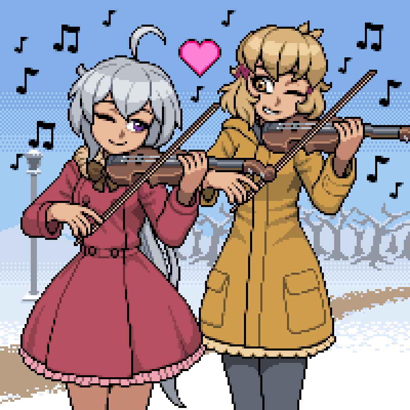 yukine chris and tachibana hibiki (senki zesshou symphogear) drawn by guilhermerm