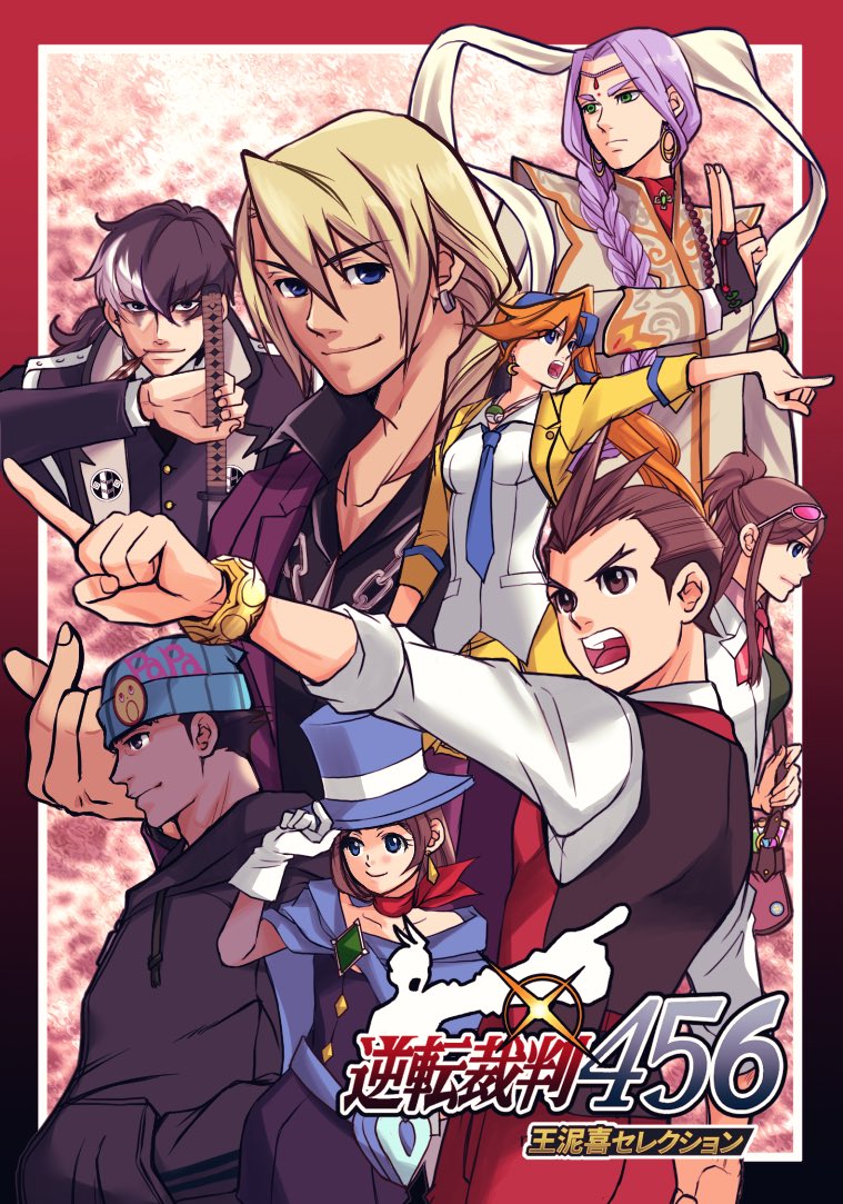 phoenix wright, apollo justice, trucy wright, athena cykes, klavier gavin, and 3 more (ace attorney and 3 more) drawn by ragi_(od6fine)