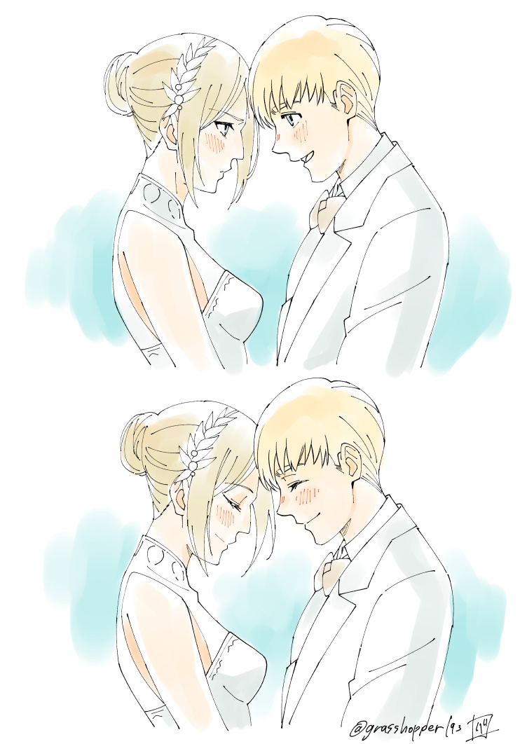 armin arlert and annie leonhart (shingeki no kyojin) drawn by grasshopper193