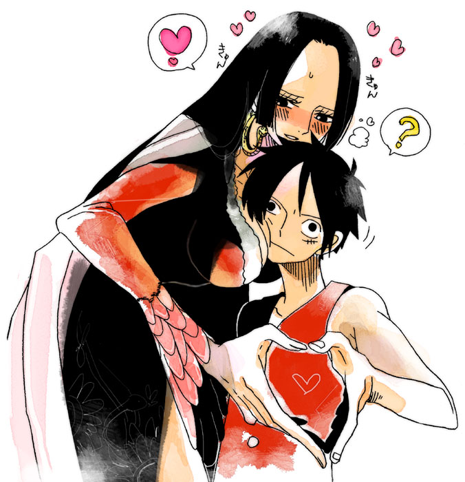 monkey d. luffy and boa hancock (one piece) drawn by akira-riku