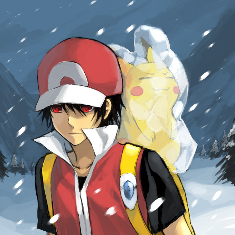 pikachu, red, and pixiv red (pokemon and 2 more) drawn by cezaria