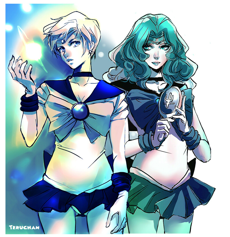 ten'ou haruka, kaiou michiru, sailor uranus, and sailor neptune (bishoujo senshi sailor moon) drawn by teruchan