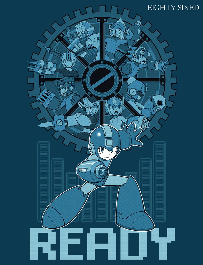 mega man, fuse man, torch man, tundra man, block man, and 4 more (mega man and 1 more) drawn by kuroi_susumu