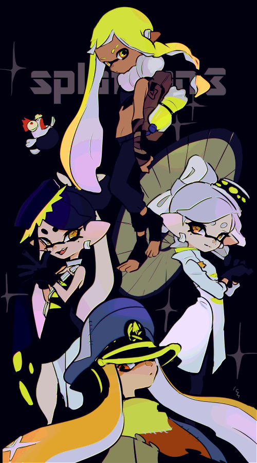 inkling player character, inkling girl, agent 3, smallfry, callie, and 2 more (splatoon and 1 more) drawn by imaikuy0