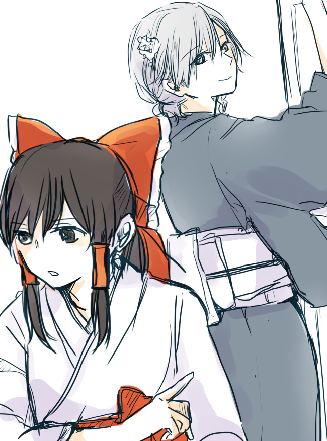 hakurei reimu and izayoi sakuya (touhou) drawn by uuron_(nkktmrrr)