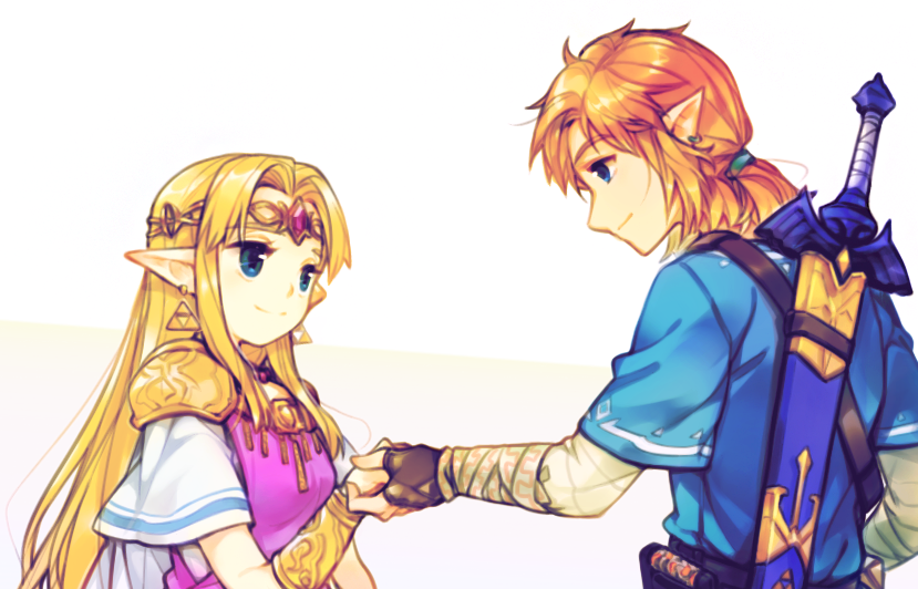 link and princess zelda (the legend of zelda and 3 more) drawn by xiina