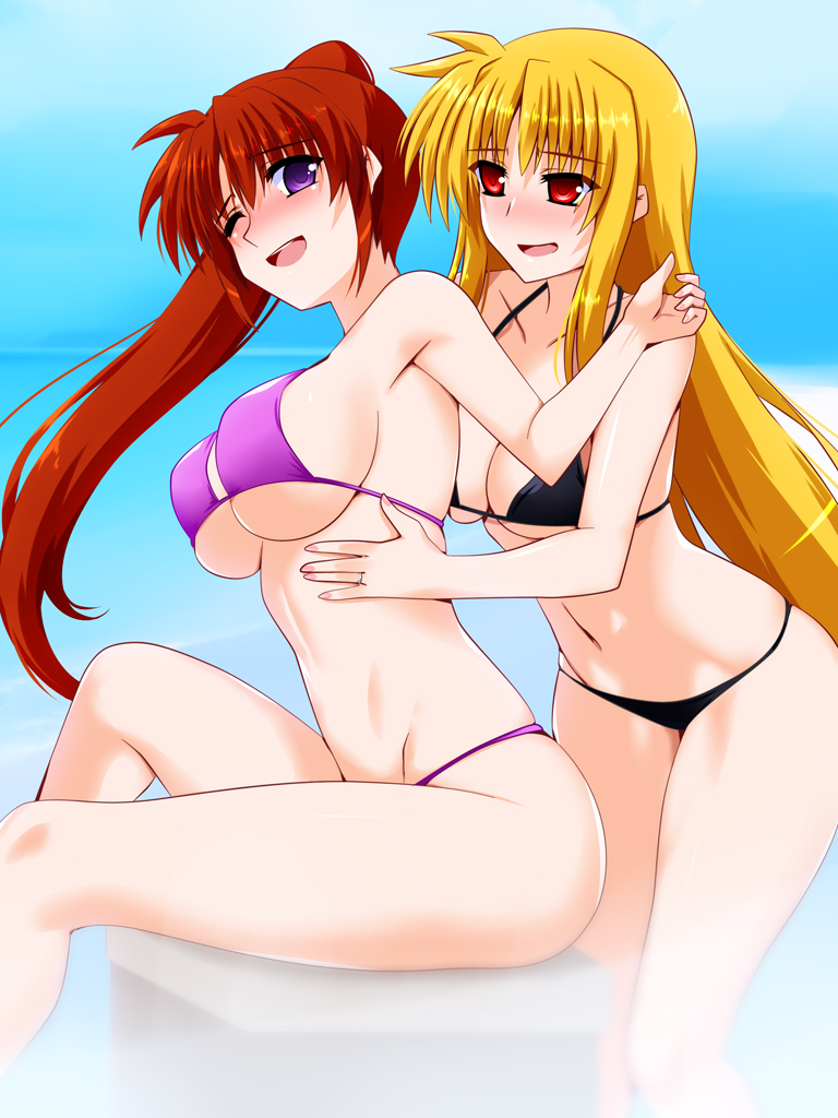 fate testarossa and takamachi nanoha (lyrical nanoha and 1 more) drawn by engo_(aquawatery)
