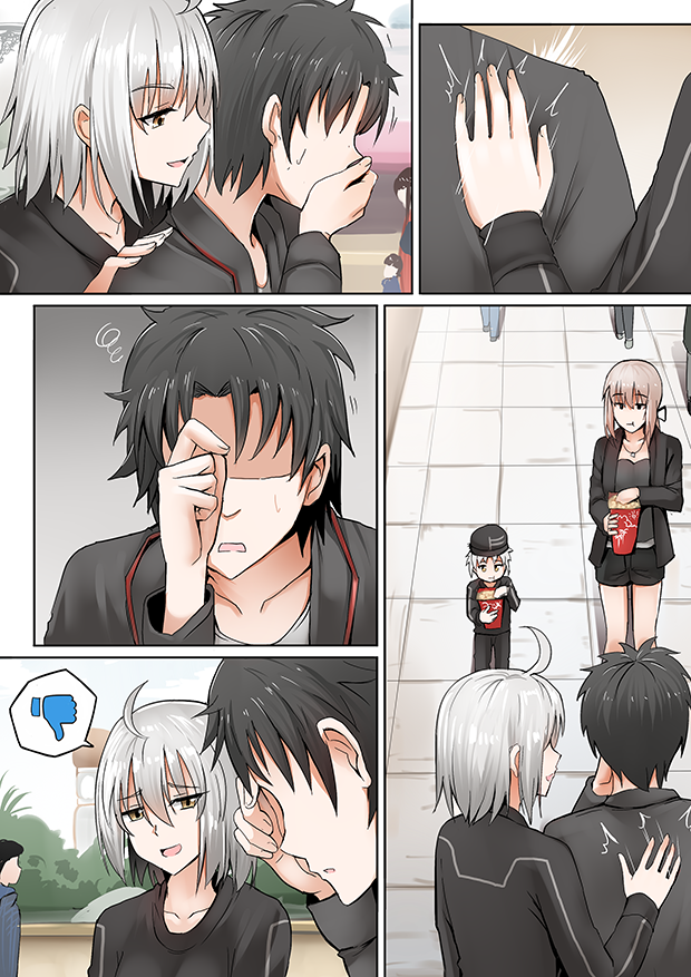 artoria pendragon, fujimaru ritsuka, jeanne d'arc alter, and saber alter (fate and 1 more) drawn by ginhaha