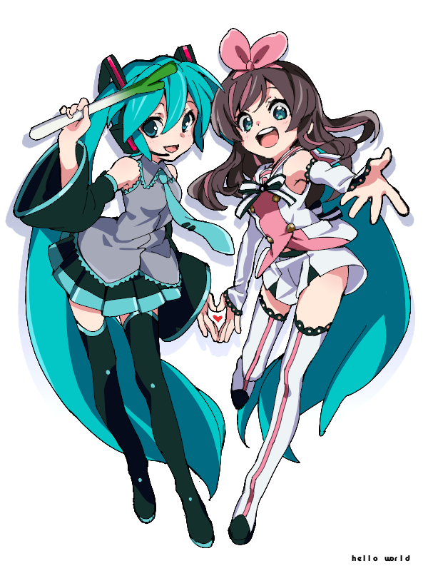 hatsune miku and kizuna ai (vocaloid and 1 more) drawn by satou_asuka