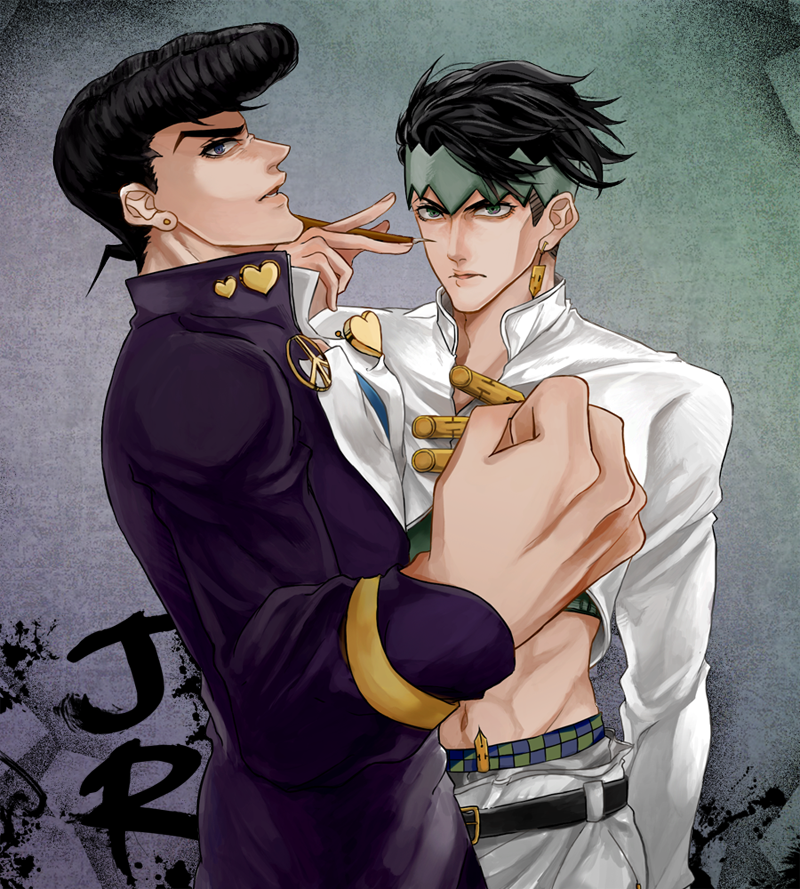 higashikata josuke and kishibe rohan (jojo no kimyou na bouken and 1 more) drawn by grok