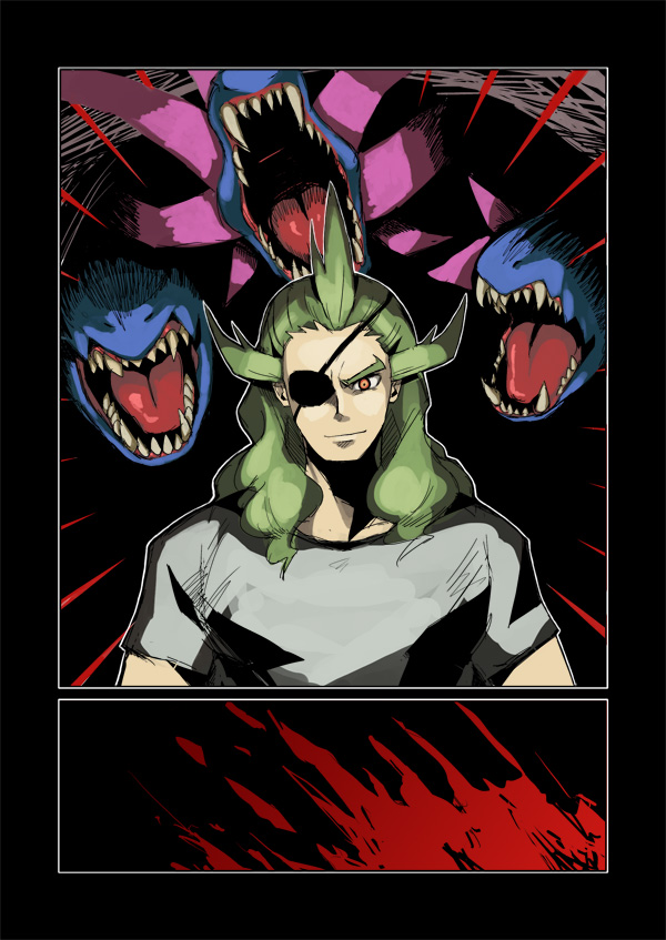 hydreigon and ghetsis (pokemon and 1 more) drawn by kurobis