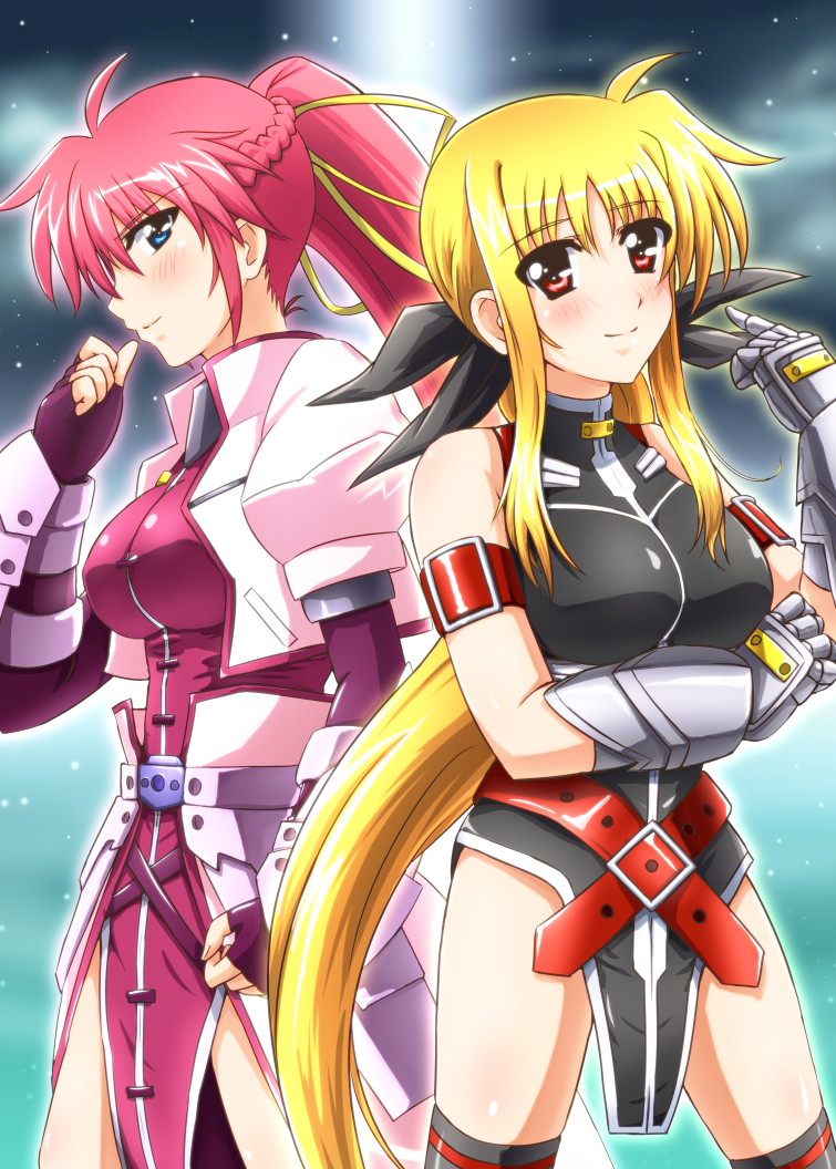 fate testarossa and signum (lyrical nanoha and 1 more) drawn by diesel-turbo