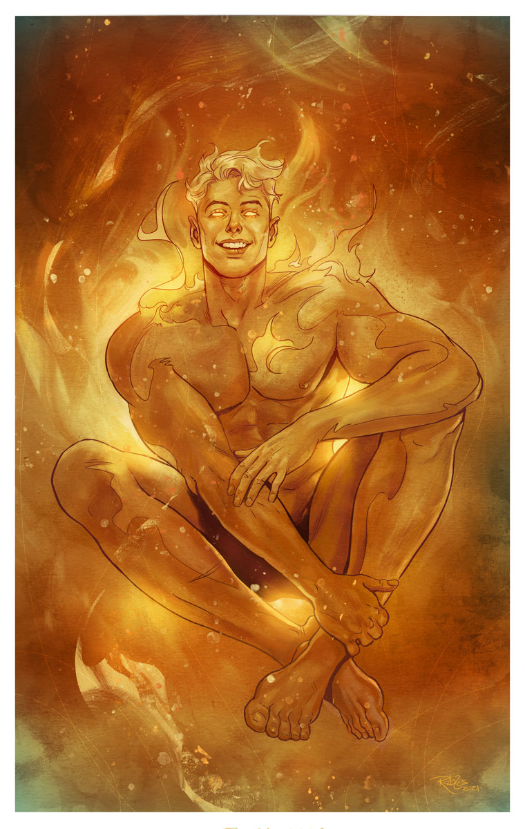 johnny storm and human torch (marvel and 1 more) drawn by nick_robles