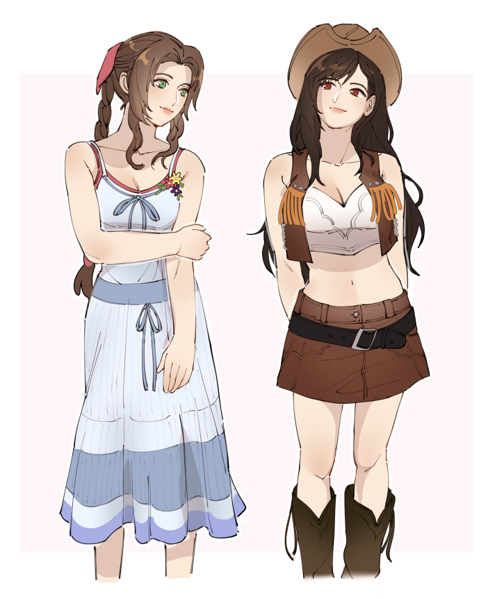tifa lockhart and aerith gainsborough (final fantasy and 2 more) drawn by pudelmudel