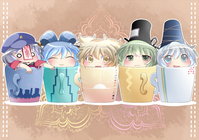 toyosatomimi no miko, mononobe no futo, kaku seiga, miyako yoshika, and soga no tojiko (touhou) drawn by hammer_(sunset_beach)
