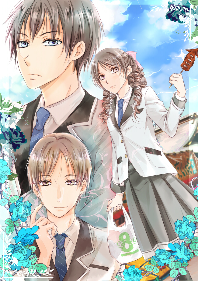 kisshouin reika, enjou shuusuke, and kaburagi masaya (7-eleven and 1 more) drawn by akebi_(kakuri)