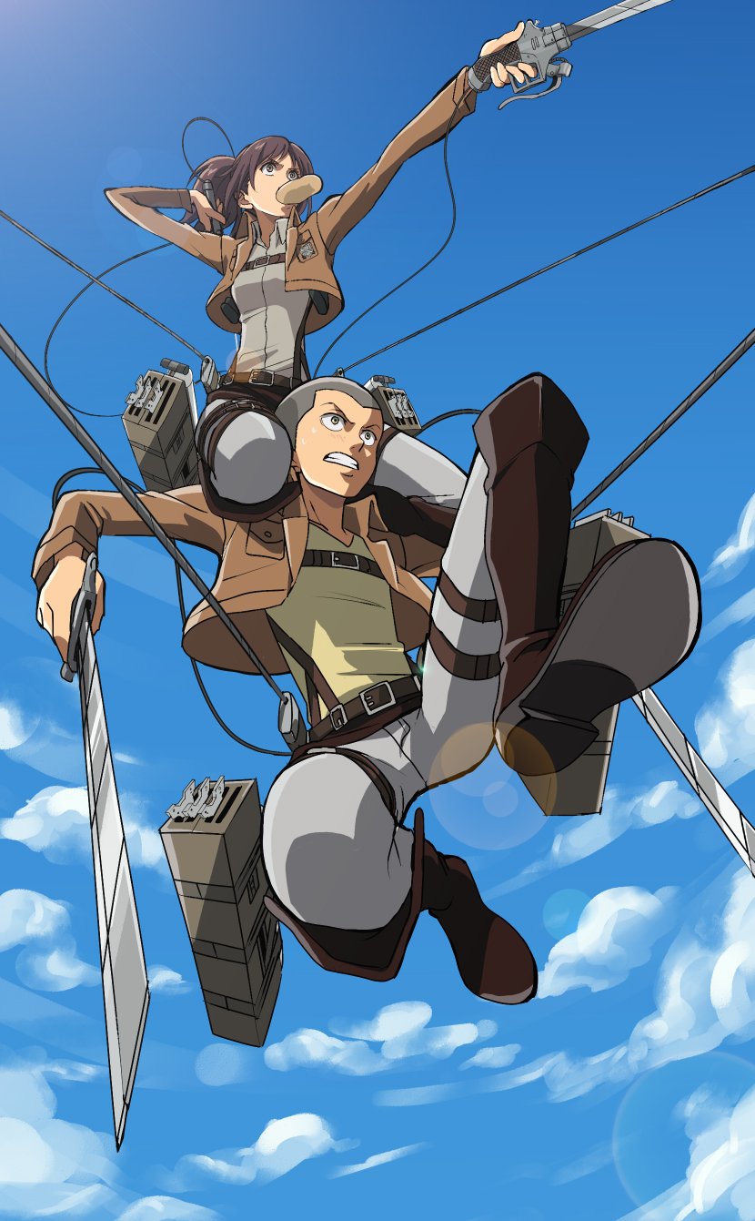 sasha blouse and connie springer (shingeki no kyojin) drawn by kyakya
