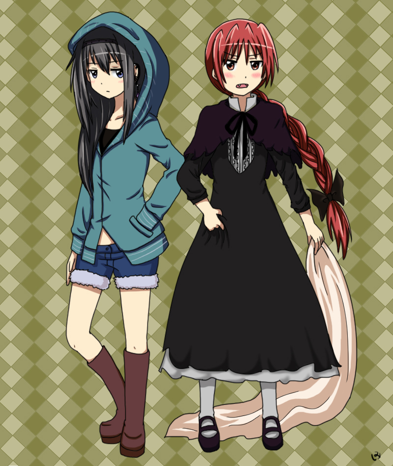 akemi homura and sakura kyoko (mahou shoujo madoka magica and 1 more) drawn by nekomei