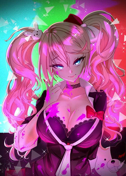 enoshima junko and monokuma (danganronpa and 1 more) drawn by saltycaramel