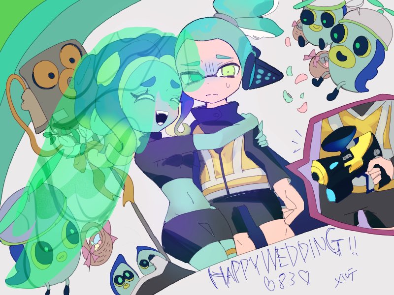 inkling player character, agent 8, agent 3, and commander tartar (splatoon and 2 more) drawn by merute_spla