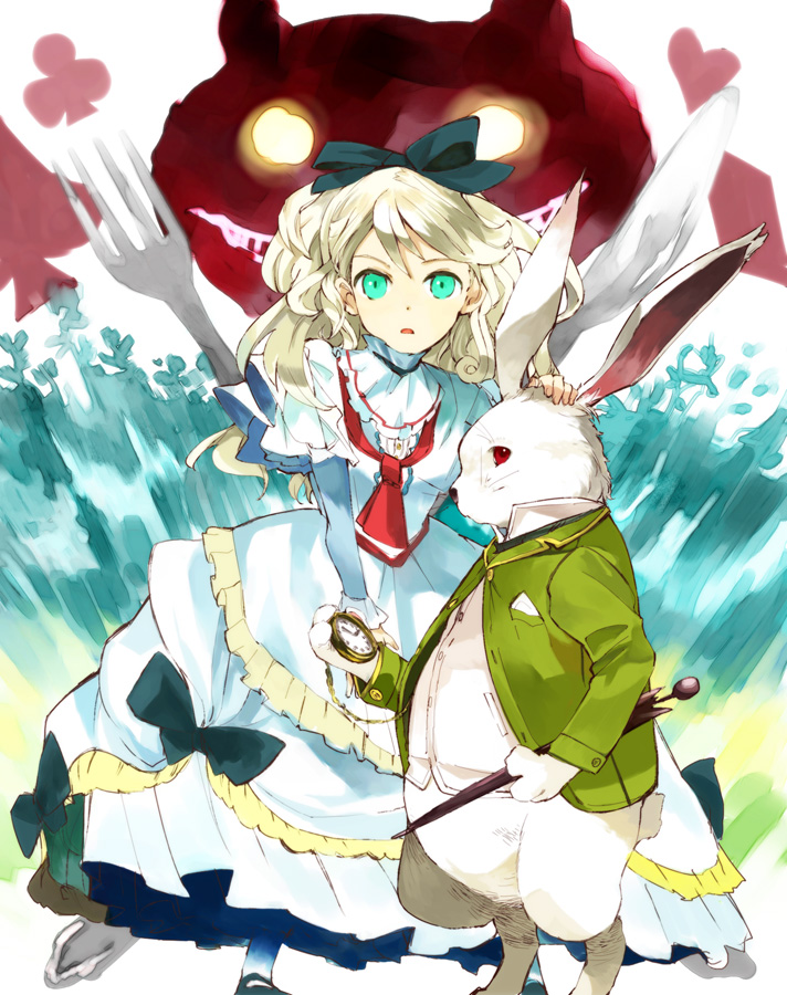 alice, white rabbit, and cheshire cat (alice's adventures in wonderland) drawn by ogawa_maiko