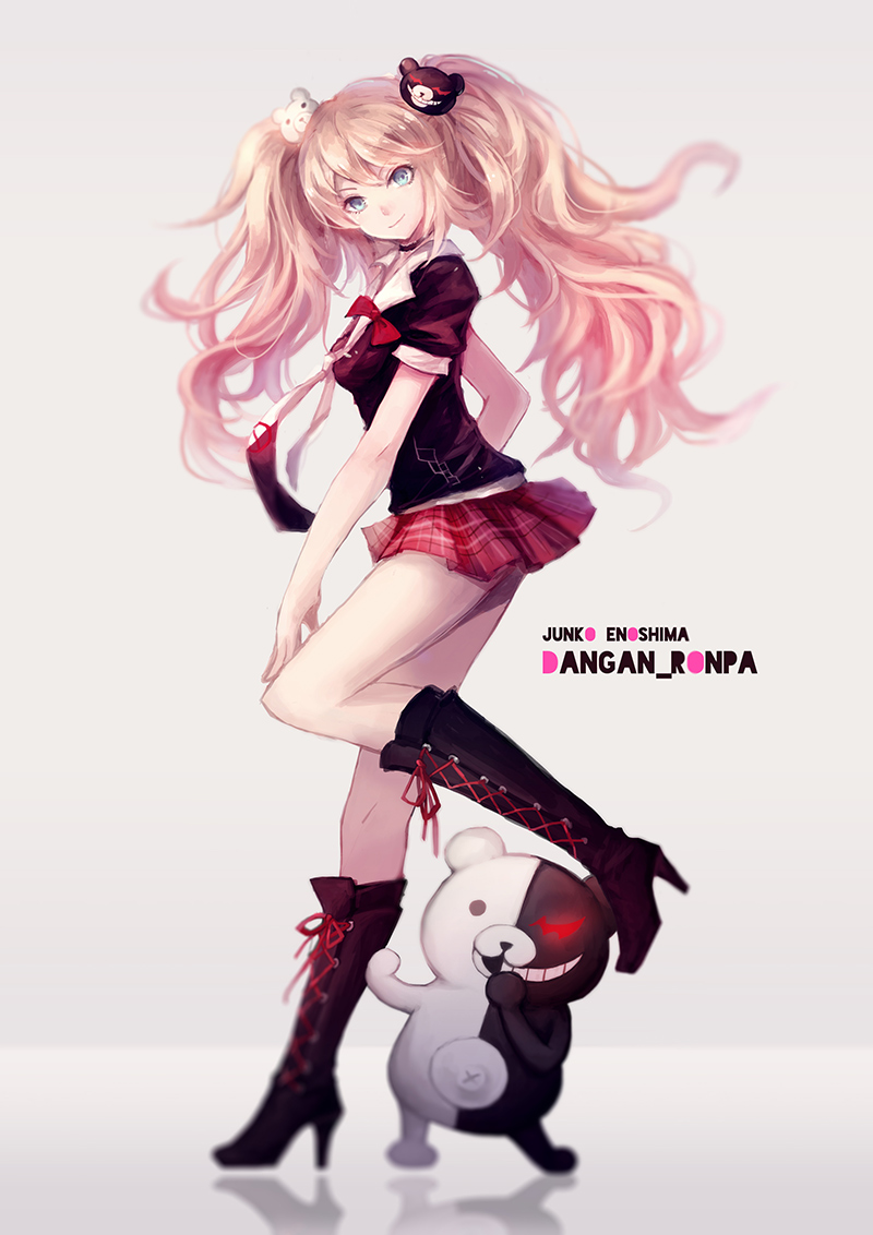 enoshima junko and monokuma (danganronpa and 1 more) drawn by vienri