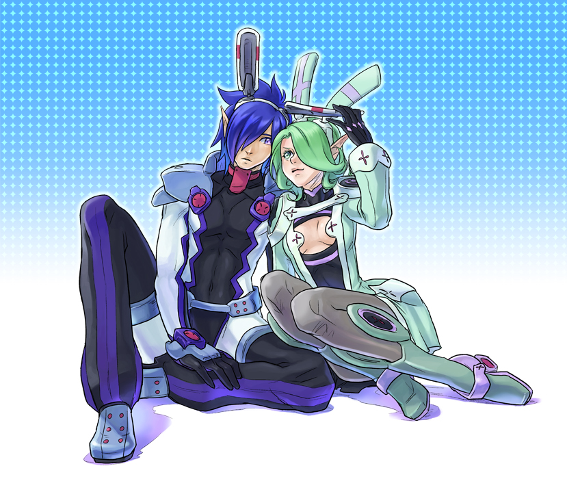 hunewearl and hunewm (phantasy star and 1 more) drawn by mukuge