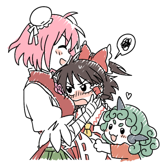 hakurei reimu, ibaraki kasen, and komano aunn (touhou) drawn by re_ghotion