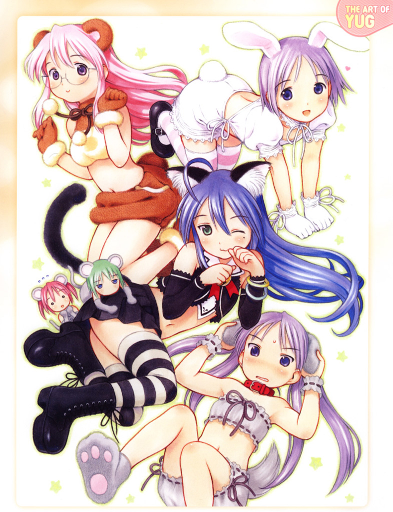 hiiragi kagami, izumi konata, hiiragi tsukasa, takara miyuki, kobayakawa yutaka, and 1 more (lucky star) drawn by yug_(ekaki)