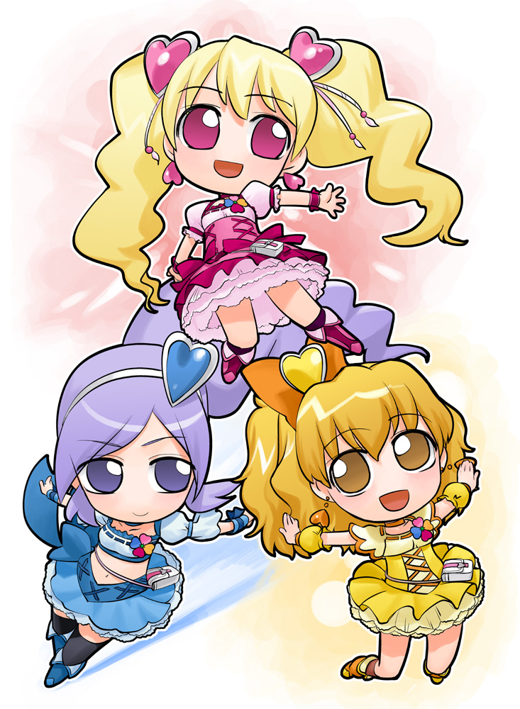momozono love, cure peach, yamabuki inori, aono miki, cure pine, and 1 more (precure and 1 more) drawn by hirai_yukio