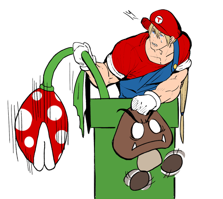 mario, terry bogard, piranha plant, and goomba (mario and 2 more) drawn by yaka_(kk1177)