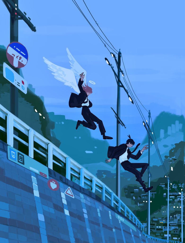 hayakawa aki and angel devil (chainsaw man) drawn by lan_(ngtblan)