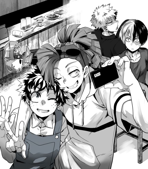 midoriya izuku, bakugou katsuki, todoroki shoto, rody soul, and pino (boku no hero academia) drawn by yzk92h