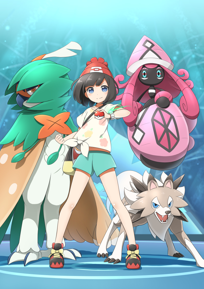 selene, lycanroc, decidueye, and tapu lele (pokemon and 1 more) drawn by dokka_no_kuni_no_kokuou