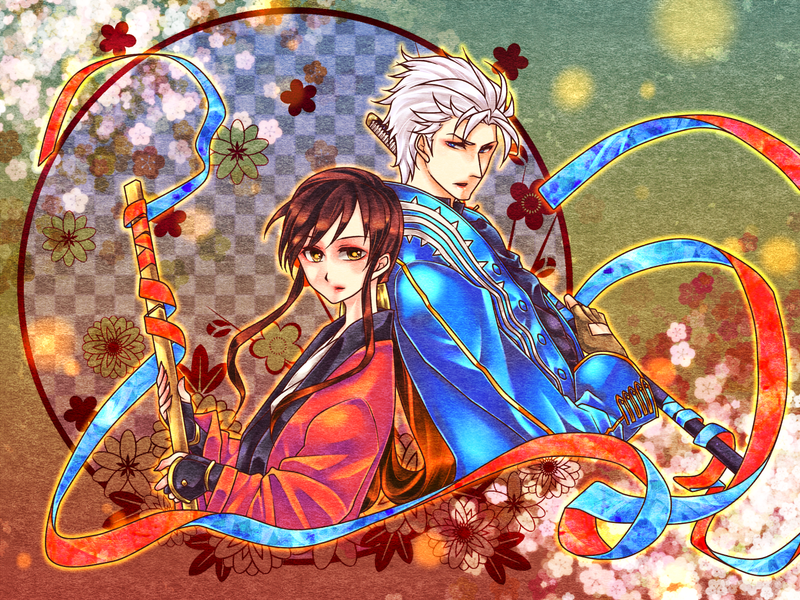 vergil and takane hibiki (devil may cry and 2 more) drawn by tobi_(discharge_cycle)